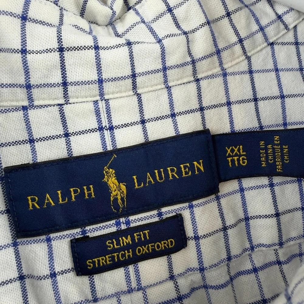 Ralph Lauren Shirt Mens 2XL Check Slim Fit Stretch Oxford Button Down Pony Logo